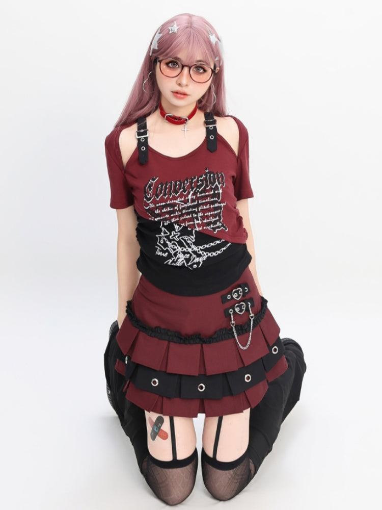 Black Plaid Butterfly Crop Top with Immortal Lettering