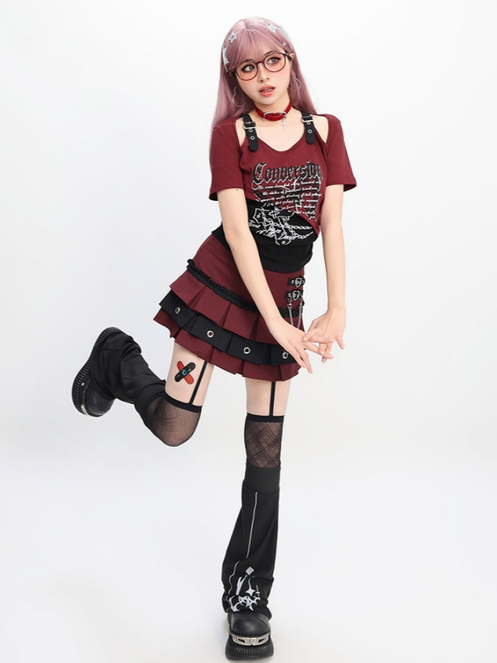 Black Plaid Butterfly Crop Top with Immortal Lettering