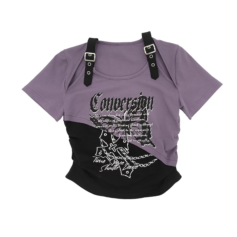 Black Plaid Butterfly Crop Top with Immortal Lettering