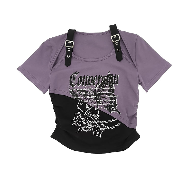 Black Plaid Butterfly Crop Top with Immortal Lettering