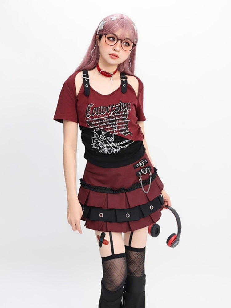 Black Plaid Butterfly Crop Top with Immortal Lettering