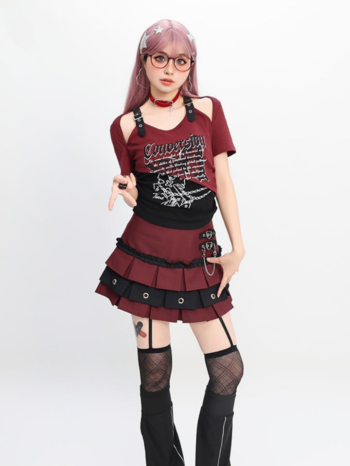 Black Plaid Butterfly Crop Top with Immortal Lettering