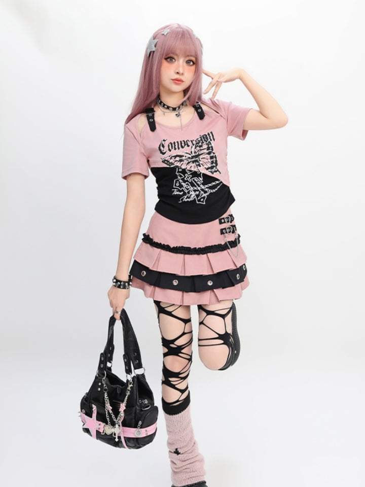 Black Plaid Butterfly Crop Top with Immortal Lettering