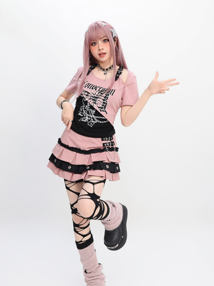 Black Plaid Butterfly Crop Top with Immortal Lettering