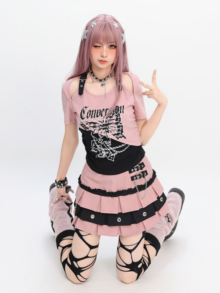 Black Plaid Butterfly Crop Top with Immortal Lettering