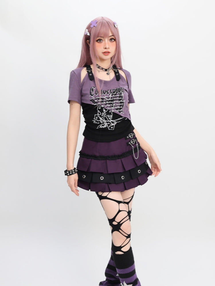 Black Plaid Butterfly Crop Top with Immortal Lettering