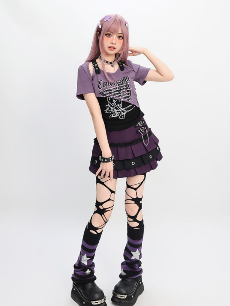 Black Plaid Butterfly Crop Top with Immortal Lettering