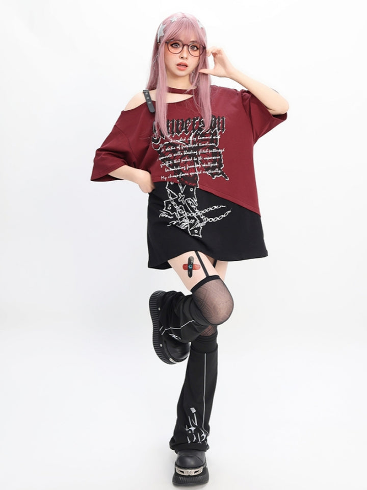 Gothic Punk Oversized Maroon Tee