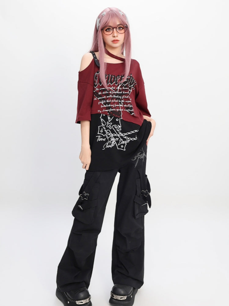 Gothic Punk Oversized Maroon Tee