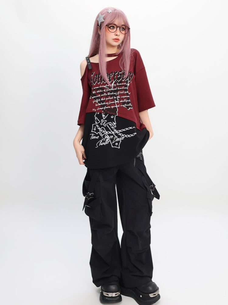 Gothic Punk Oversized Maroon Tee