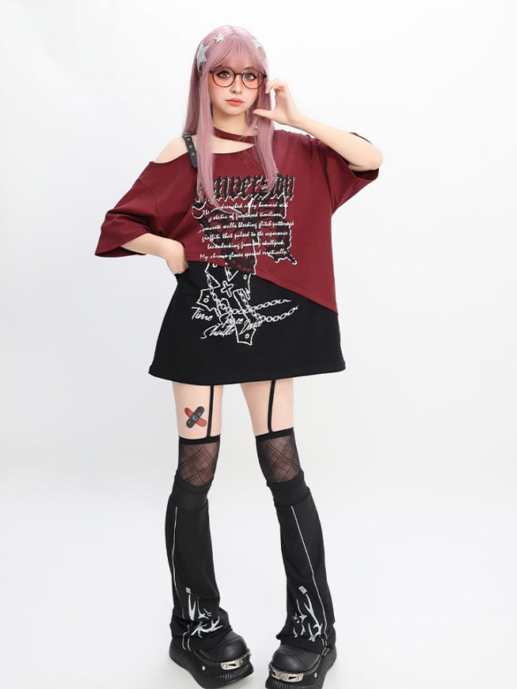 Gothic Punk Oversized Maroon Tee