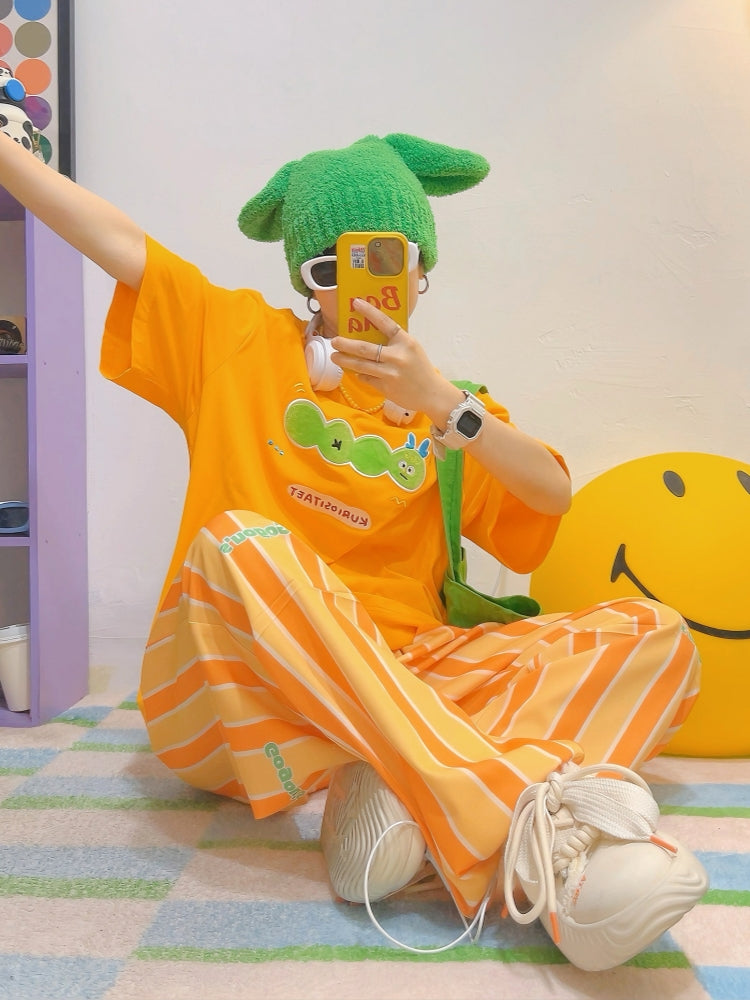 American Style Summer Orange Cotton Short-Sleeve T-Shirt