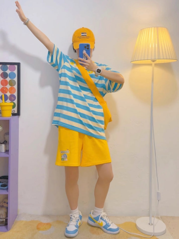 American Vintage Blue Striped Cotton Short-Sleeve T-Shirt