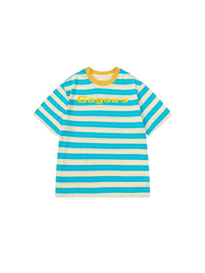 American Vintage Blue Striped Cotton Short-Sleeve T-Shirt