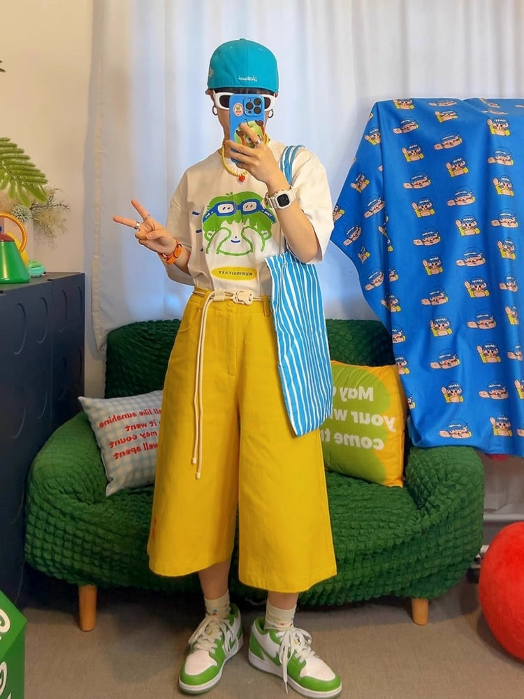 Cartoon Print White Short-Sleeve T-Shirt