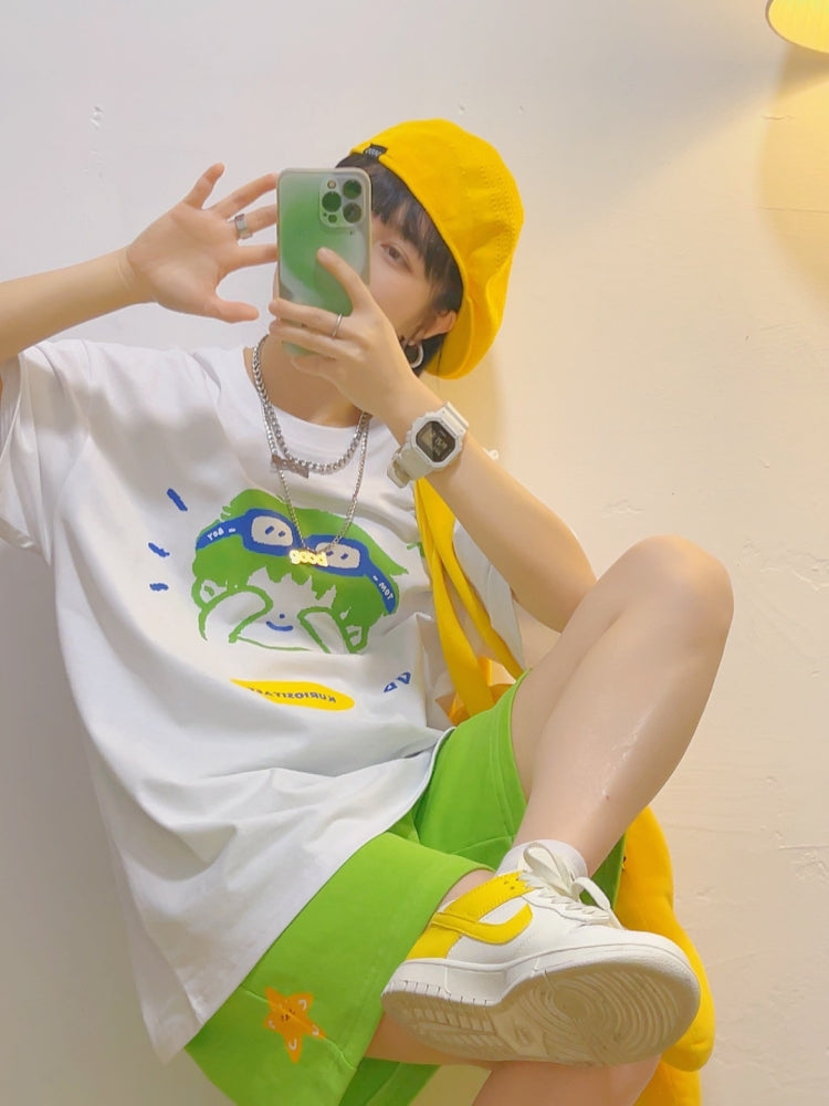 Cartoon Print White Short-Sleeve T-Shirt