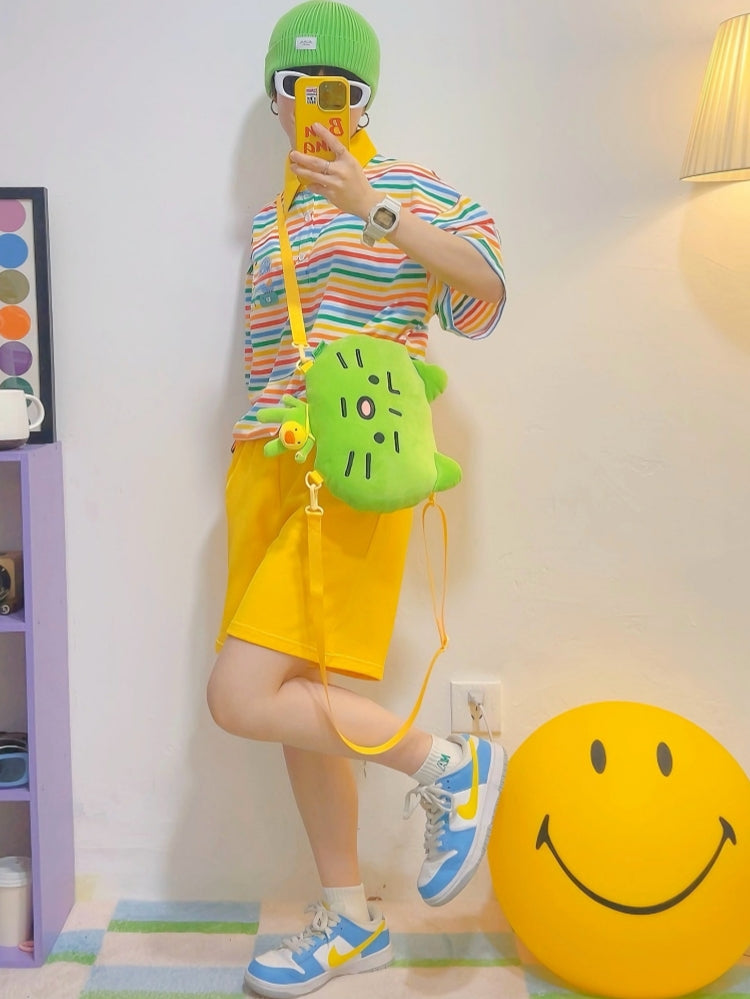 Colorful Striped Polo Collar Short-Sleeve T-Shirt