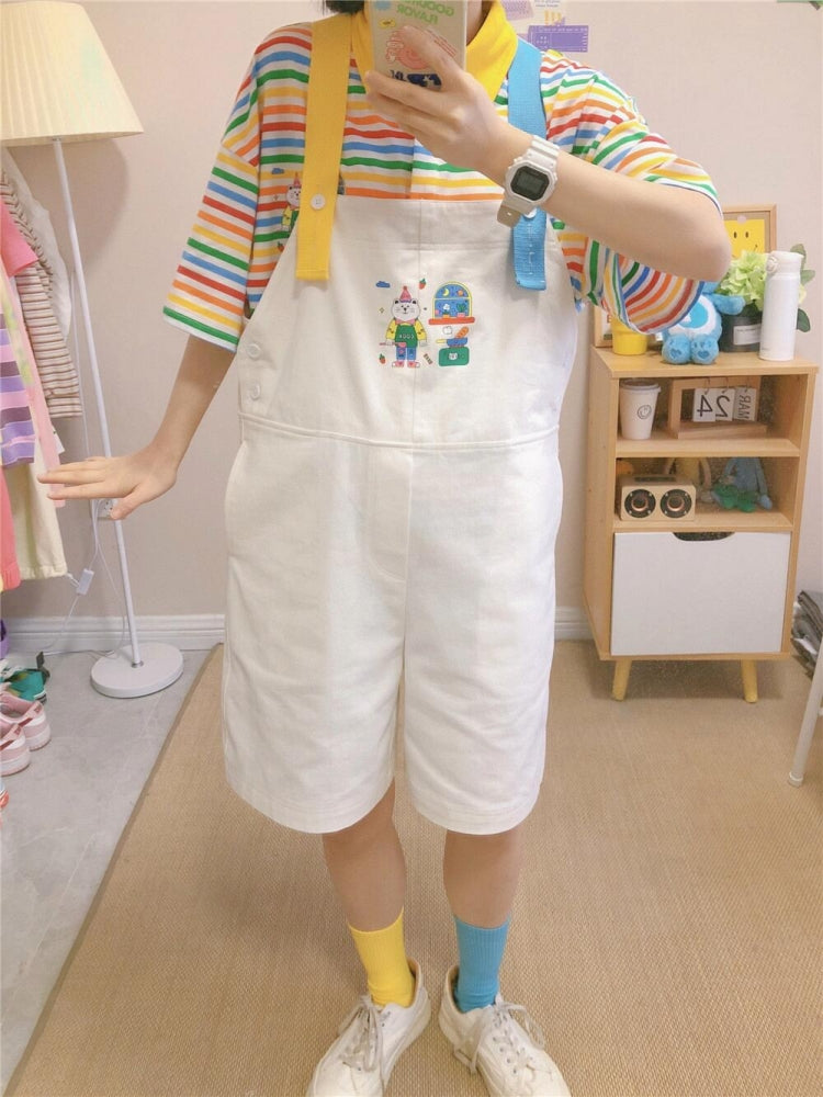 Colorful Striped Polo Collar Short-Sleeve T-Shirt