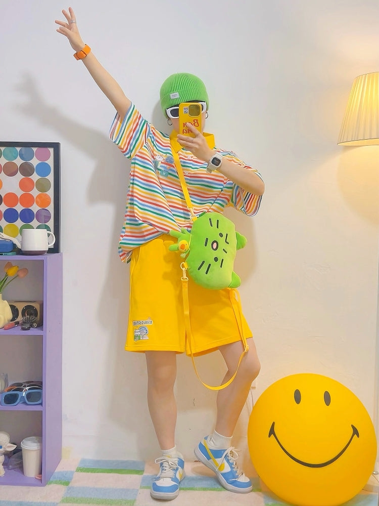 Colorful Striped Polo Collar Short-Sleeve T-Shirt