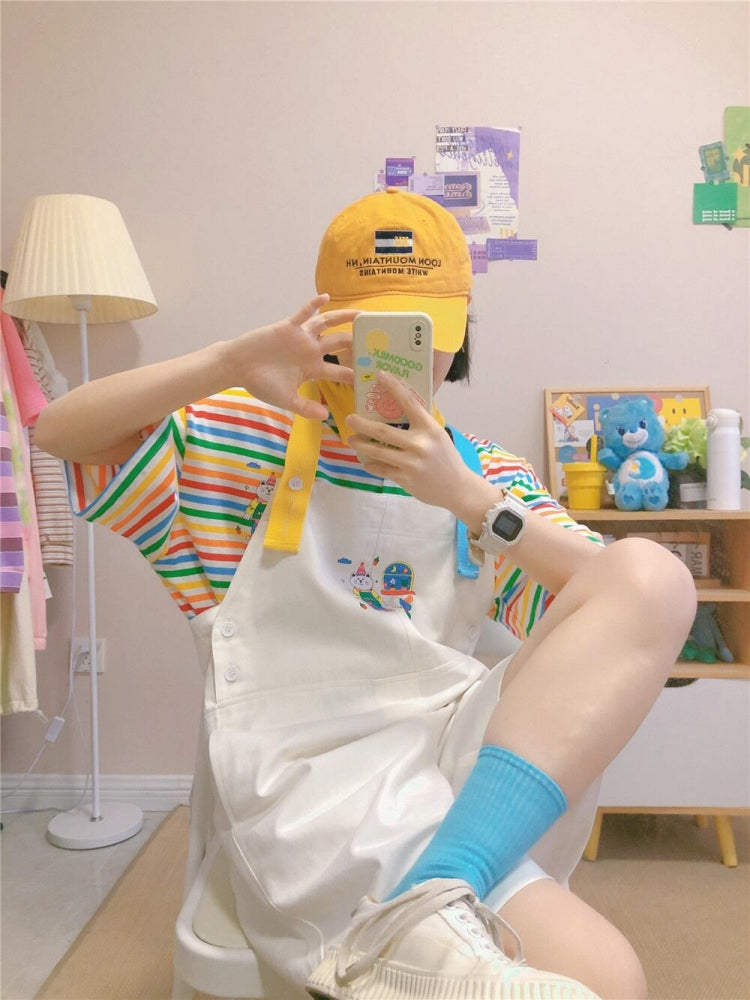 Colorful Striped Polo Collar Short-Sleeve T-Shirt