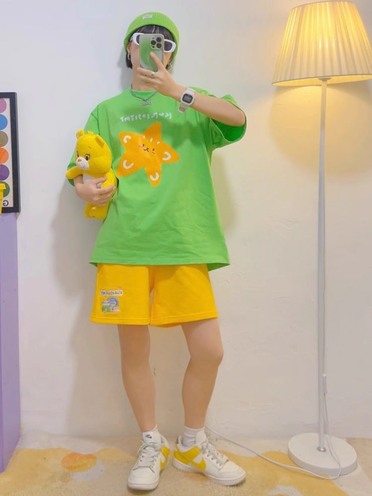 American Style Cotton Cartoon Print Short-Sleeve T-Shirt