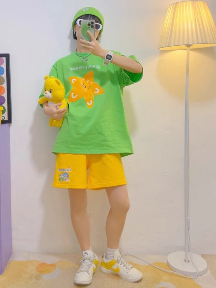 American Style Cotton Cartoon Print Short-Sleeve T-Shirt