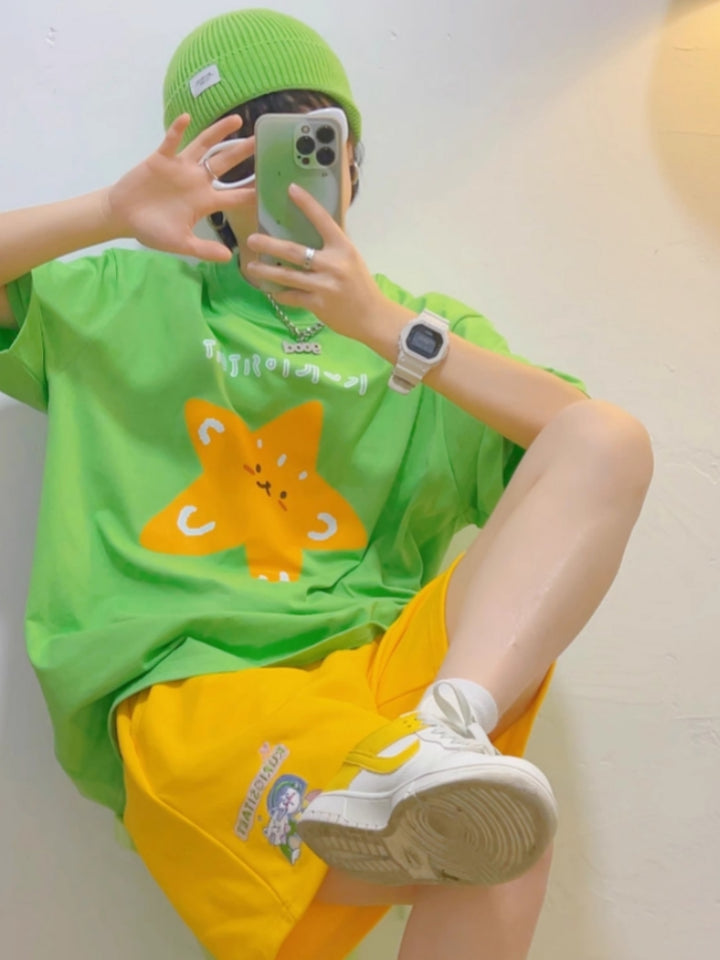 American Style Cotton Cartoon Print Short-Sleeve T-Shirt