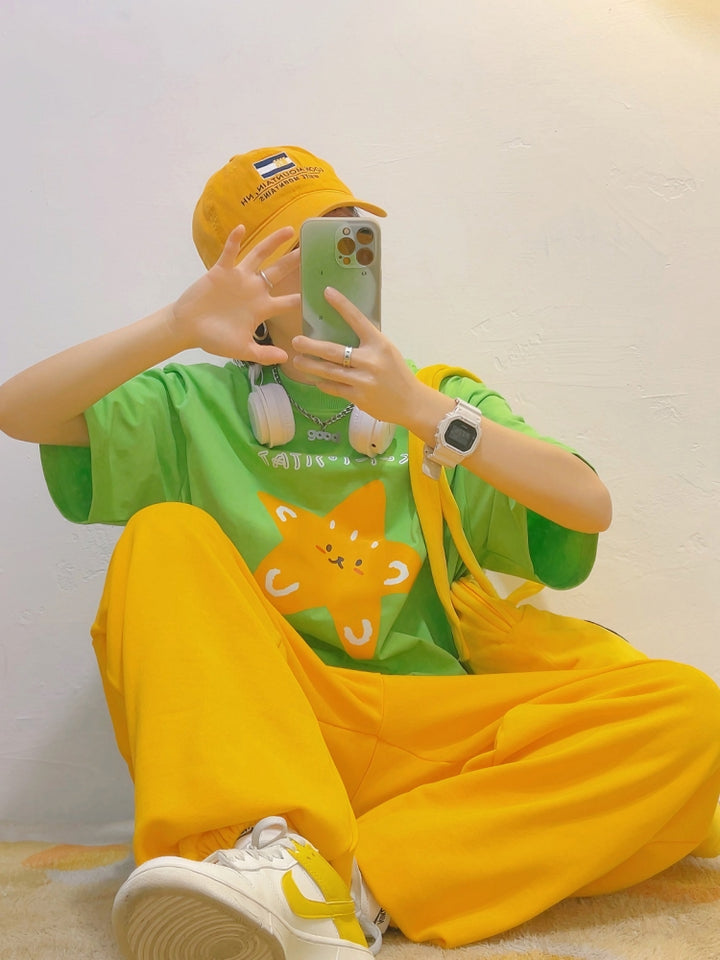 American Style Cotton Cartoon Print Short-Sleeve T-Shirt