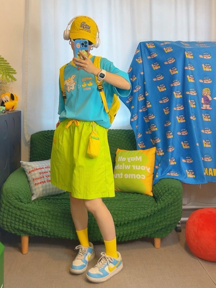 Cute Animal and Duck Graphics Blue T-Shirt