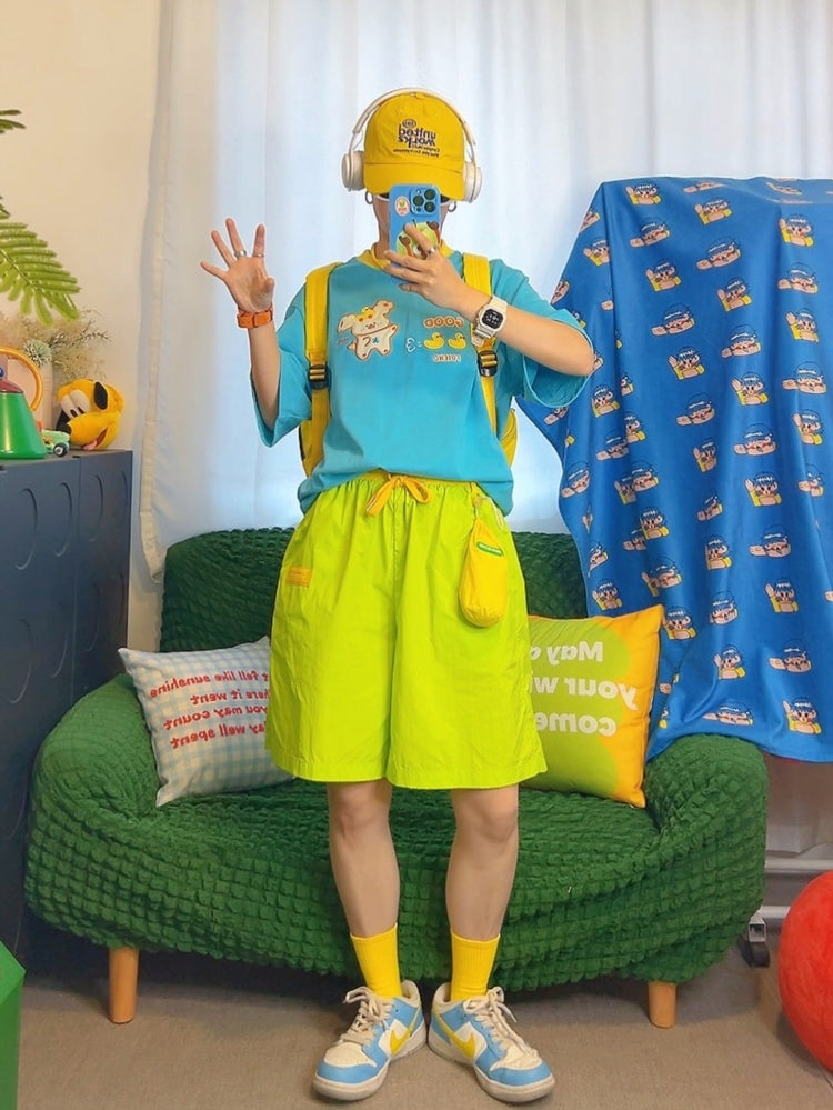 Cute Animal and Duck Graphics Blue T-Shirt