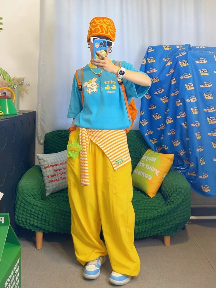 Cute Animal and Duck Graphics Blue T-Shirt