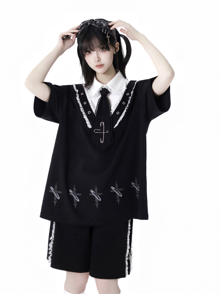 Gothic Black Hoodie / T-Shirt / Shorts / Leg Warmers