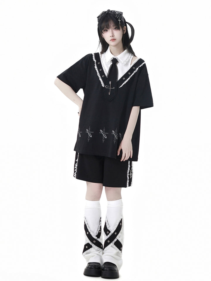 Gothic Black Hoodie / T-Shirt / Shorts / Leg Warmers