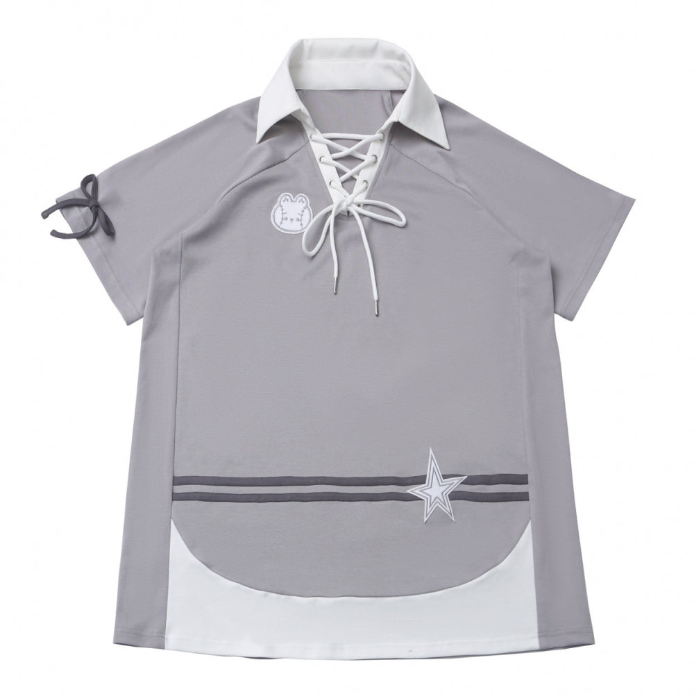 Gray Summer Short-sleeve Hoodie / T-Shirt / White Puff Skirt