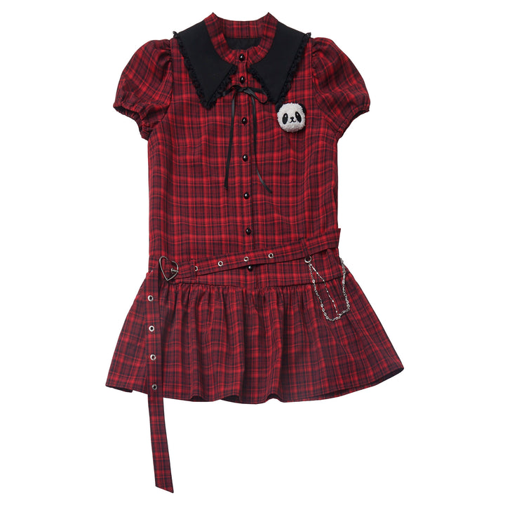 Vintage Red and Black Plaid Skirt / Black Top / Skirt