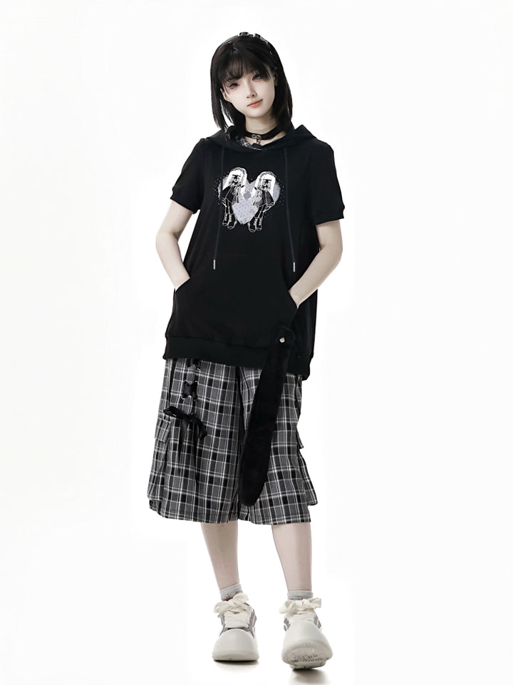 Japanese Streetwear Black Top / White Shirt / Ribbon Shorts