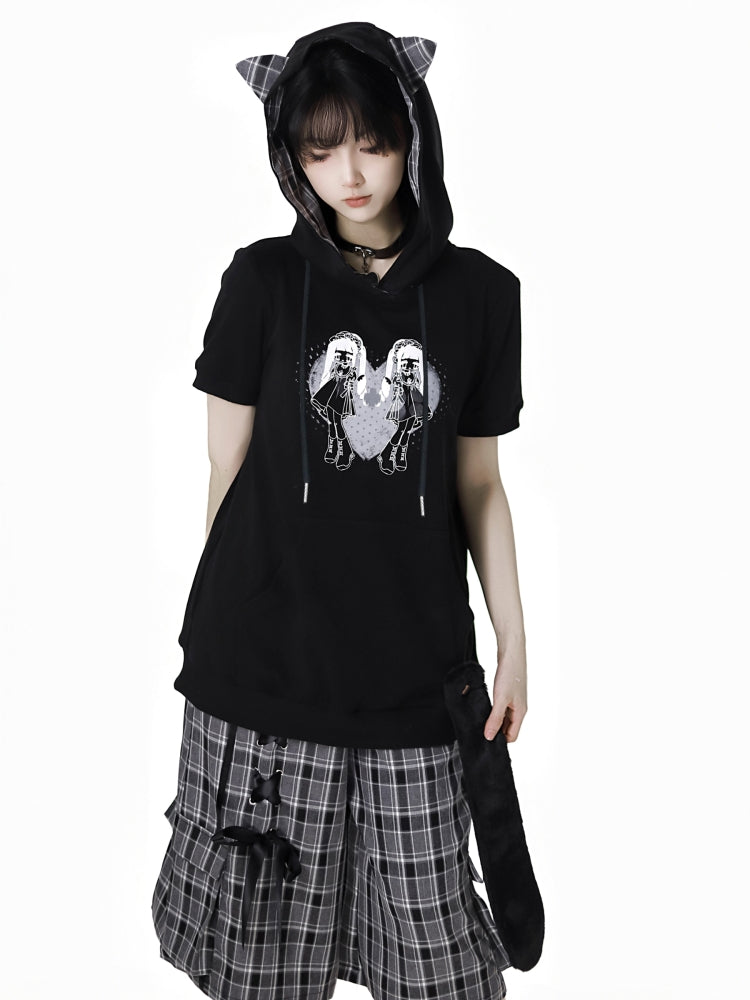 Japanese Streetwear Black Top / White Shirt / Ribbon Shorts