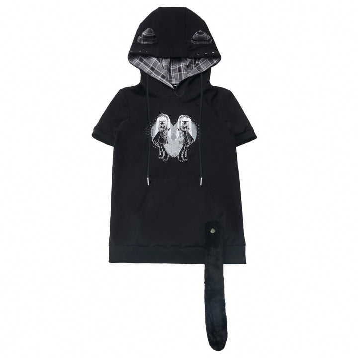 Japanese Streetwear Black Top / White Shirt / Ribbon Shorts