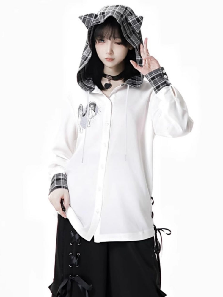 Japanese Streetwear Black Top / White Shirt / Ribbon Shorts