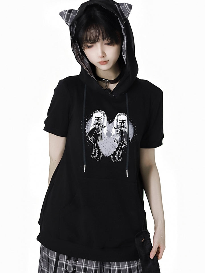 Japanese Streetwear Black Top / White Shirt / Ribbon Shorts