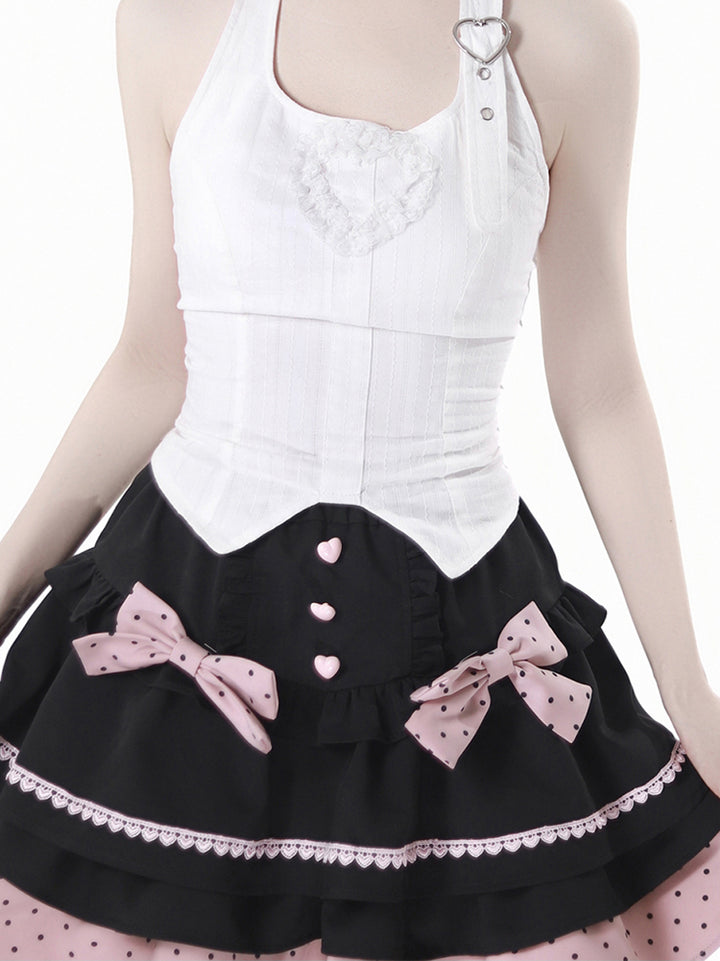 Pink Anime Girl Outfit Bell Sleeve Crop Top / Skirt
