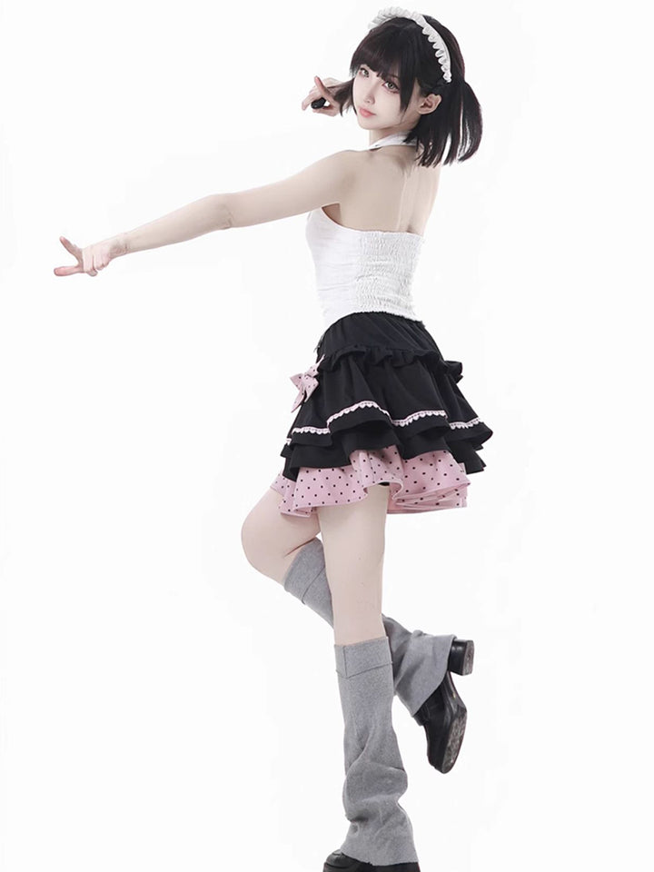 Pink Anime Girl Outfit Bell Sleeve Crop Top / Skirt