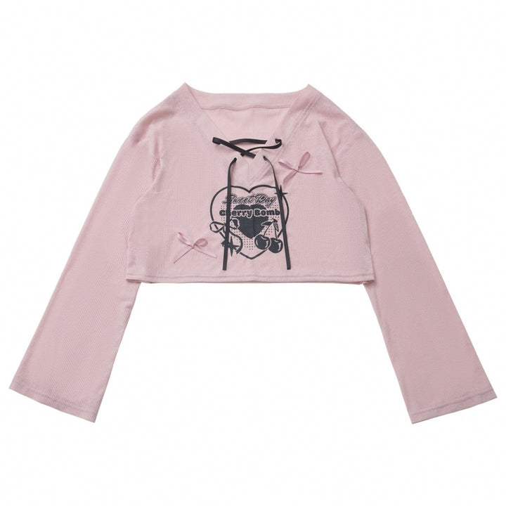 Pink Anime Girl Outfit Bell Sleeve Crop Top / Skirt