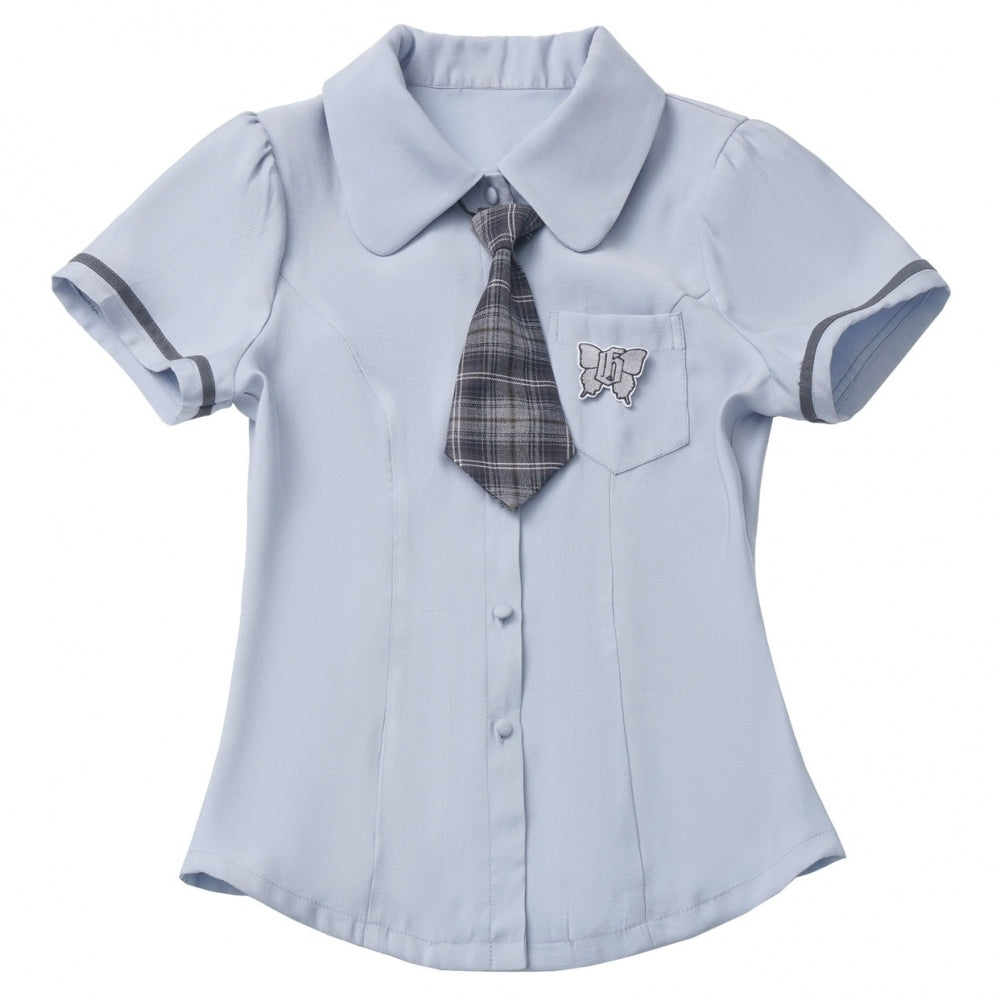 School Style Blue-Grey Plaid Dress / Shirt / Skirt