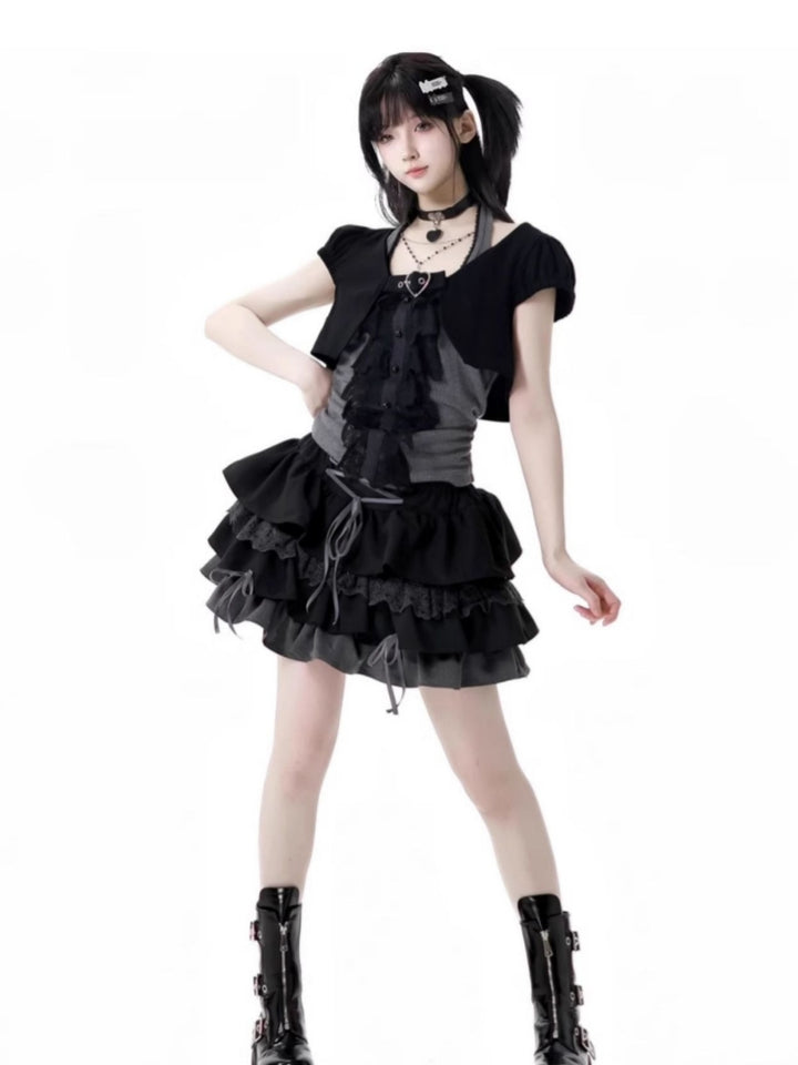 Vintage Black Lace Camisole / Skirt