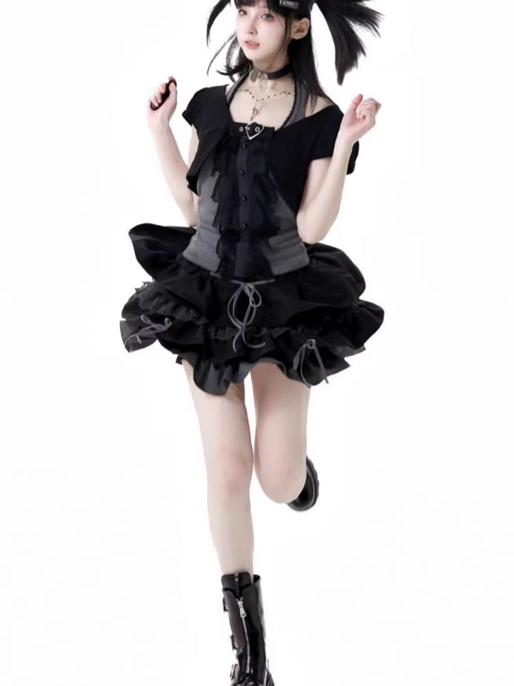 Vintage Black Lace Camisole / Skirt