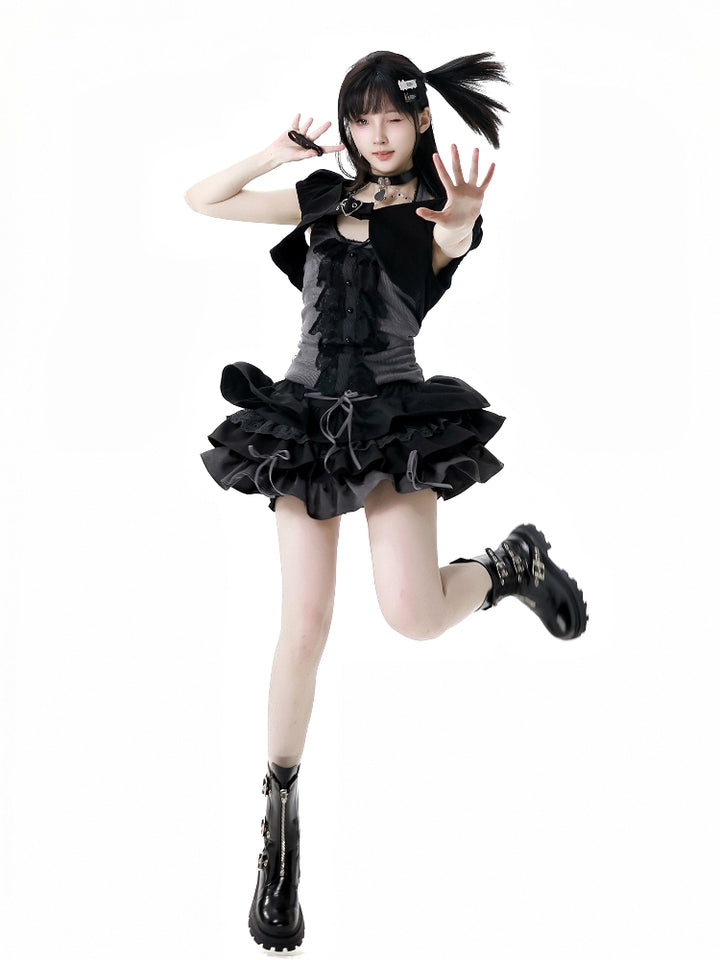 Vintage Black Lace Camisole / Skirt