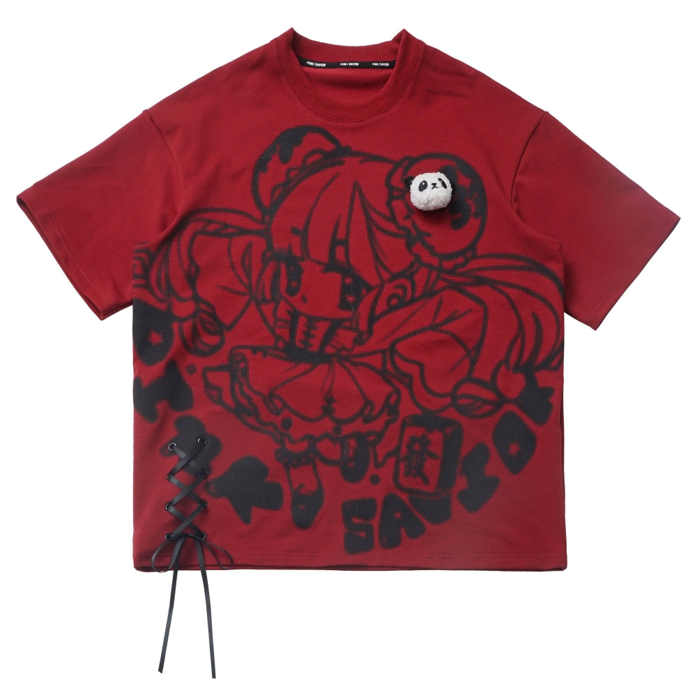 Anime Print Red / Blue / Gray T-Shirt
