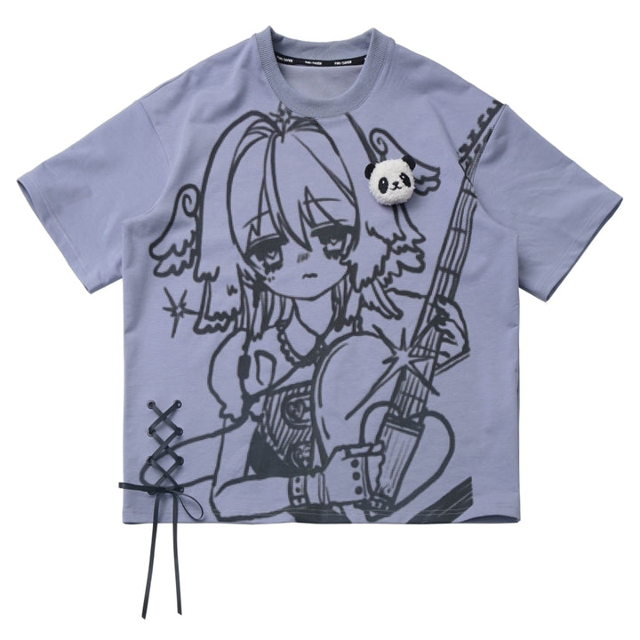 Anime Print Red / Blue / Gray T-Shirt