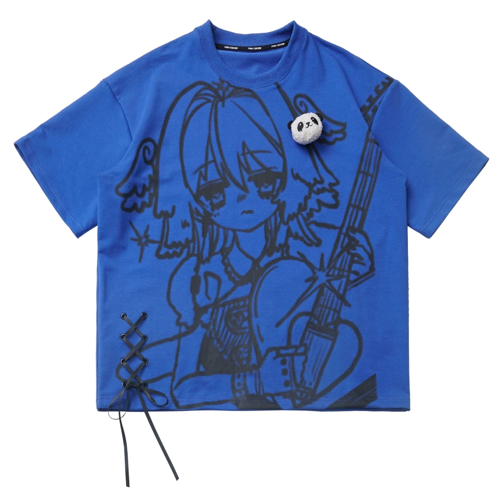 Anime Print Red / Blue / Gray T-Shirt